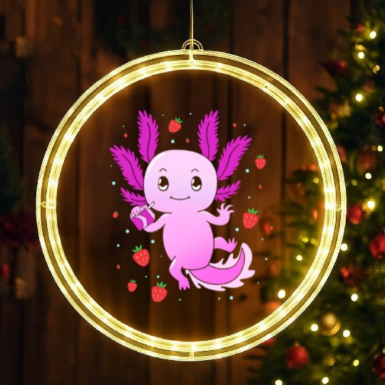 Pastel Gothic Aesthetic Axolotl Strawberry Milk LED Christmas Window Lights