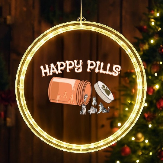 Happy Pills Siberian Husky Funny Dog Lover Humor LED Christmas Window Lights