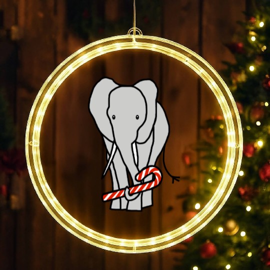 Christmas Elephant Holding Candy Cane LED Christmas Window Lights