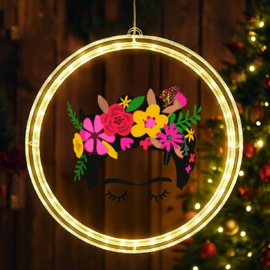 Frida Kahlo Illustration Floral Boho Style Mexican LED Christmas Window Lights