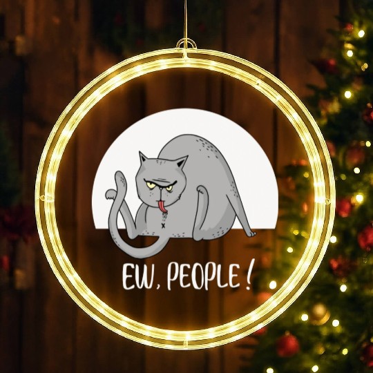 Ew People Funny Fat Lazy Cat LED Christmas Window Lights