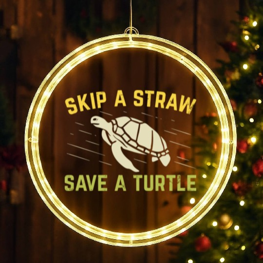 Skip A Straw Save A Turtle Scuba Diver Diving Gift LED Christmas Window Lights