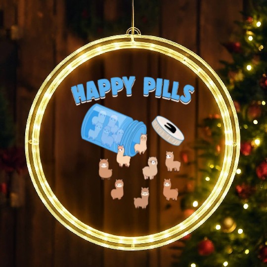 Happy Pills Farm Animal Funny Alpaca Lovers Humor LED Christmas Window Lights