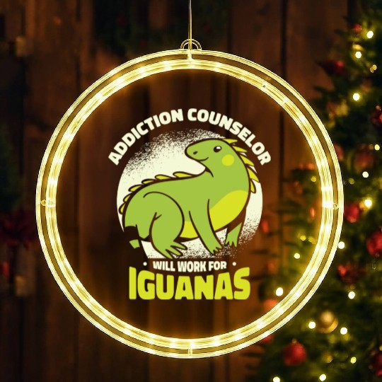 Iguana Lizard Addiction Reptile Iguana Lover LED Christmas Window Lights