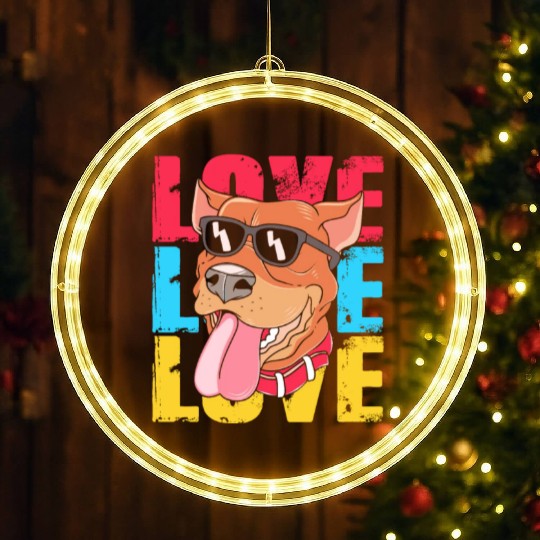 Pit Bull Dog Wearing Sunglasses I Love My Pitbull LED Christmas Window Lights