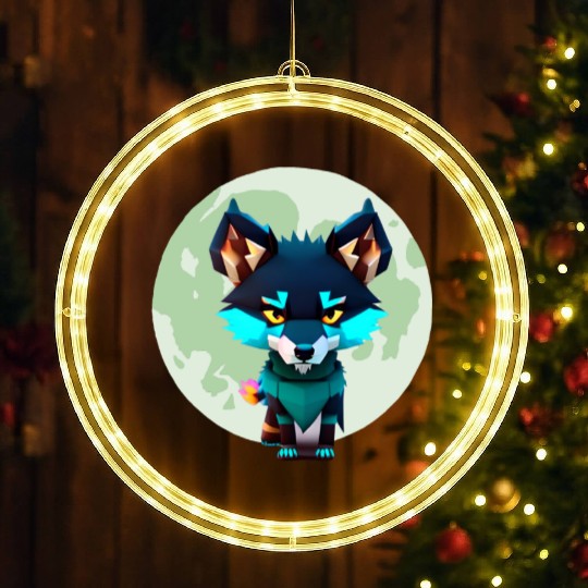 Cute Wolf Moon Graphic LED Christmas Window Lights