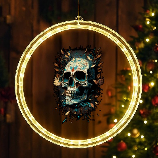 Skull Dia de los Muertos Halloween Tattoo Gift LED Christmas Window Lights