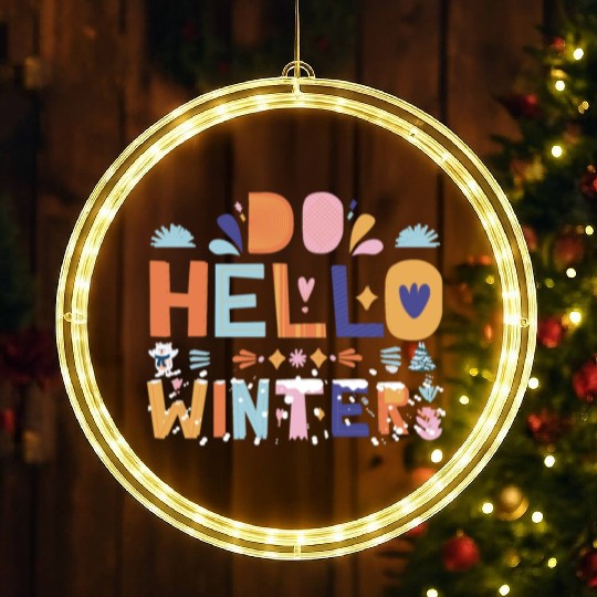 Cute Hello Winter with Snow and Fun Art LED Christmas Window Lights