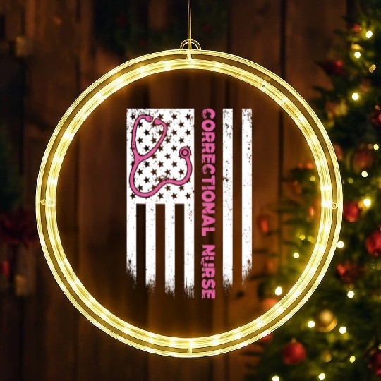 Correctional Nurse American flag US Stethoscope LED Christmas Window Lights