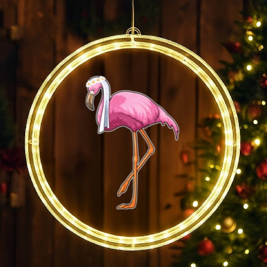 Flamingo As Bride With Veil LED Christmas Window Lights
