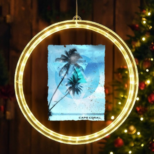 Artistic Cape Coral Florida Palm Tree Vacation LED Christmas Window Lights