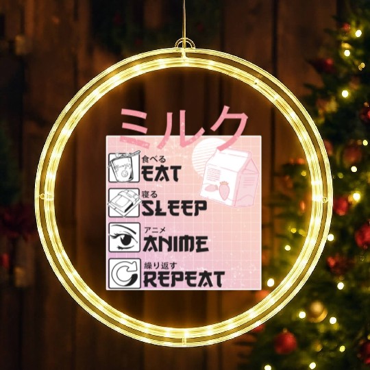Eat Sleep Anime Repeat Straweberry Milk Japanese LED Christmas Window Lights