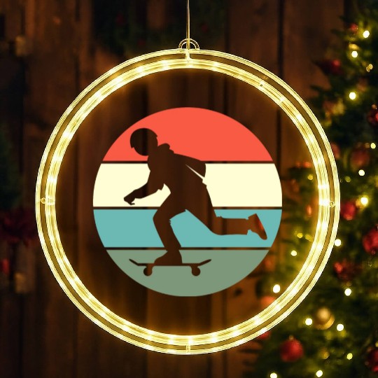 Longboard Skateboard Retro Design Longboarding LED Christmas Window Lights