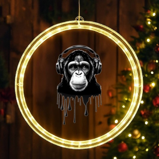 Chimpanzee with Headphones Monkey Music DJ LED Christmas Window Lights