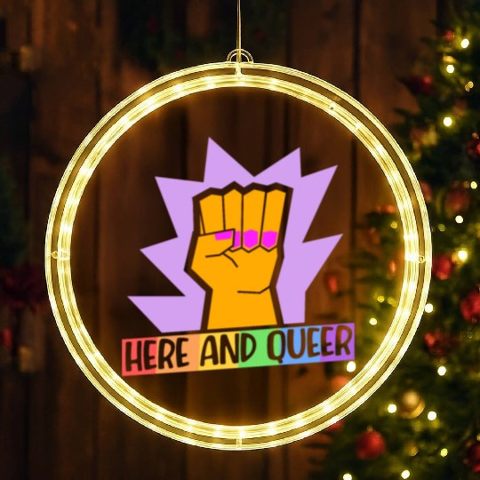 Here And Queer LGBTQ Community Rainbow Pride Month LED Christmas Window Lights