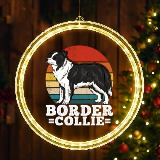 Border Collie Dog Lover Retro LED Christmas Window Lights