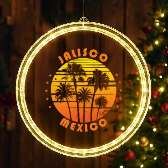 Retro Jalisco Mexico Souvenir Vintage Palm Tree LED Christmas Window Lights