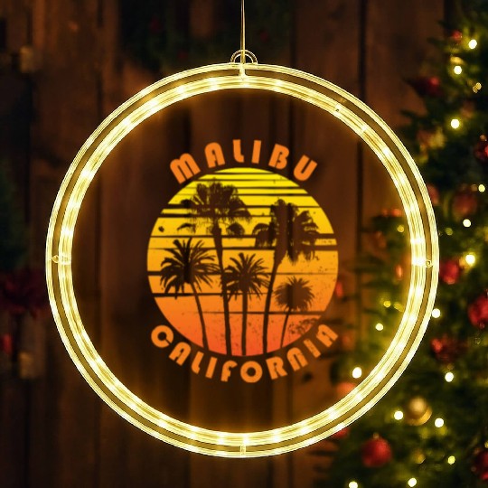 Retro Malibu California Souvenir Vintage Palm Tree LED Christmas Window Lights