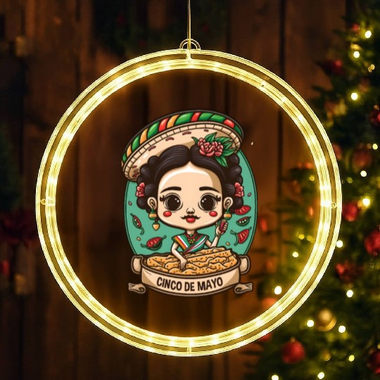 Frida Kahlo & Tacos Funny Cinco De Mayo Mexican LED Christmas Window Lights