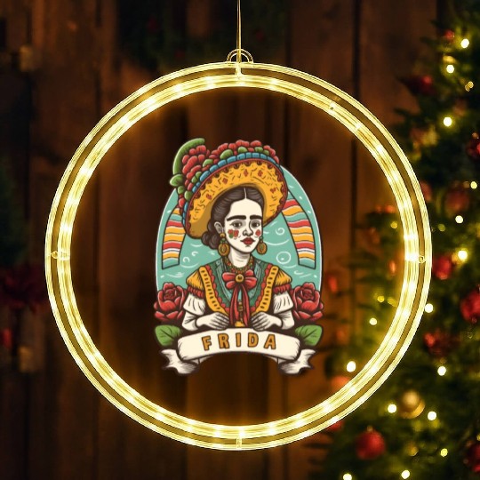 Frida Kahlo Floral Portrait Funny Cinco De Mayo LED Christmas Window Lights