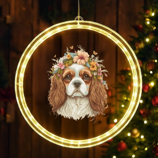 Cavalier King Charles Spaniel Flower Crown Dog Flo LED Christmas Window Lights