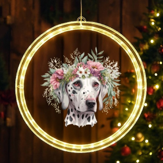 Cute Dalmatian Flower Crown Pet Dog Breed Puppy LED Christmas Window Lights