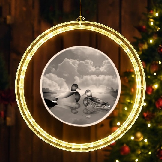 Duck couple in duck pond in nostalgic sepia LED Christmas Window Lights