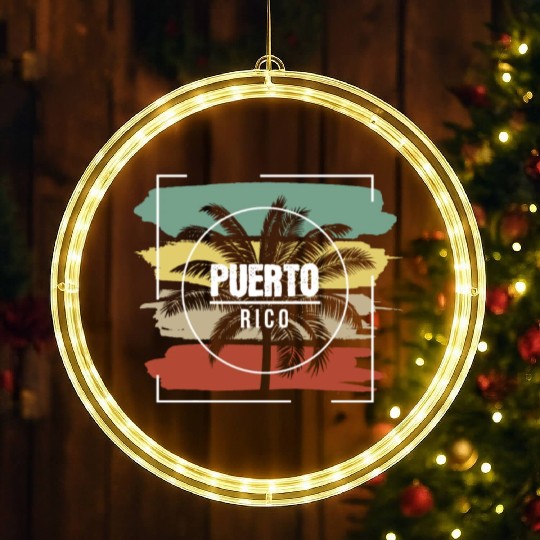Puerto Rico Artistic Palm Tree Retro LED Christmas Window Lights