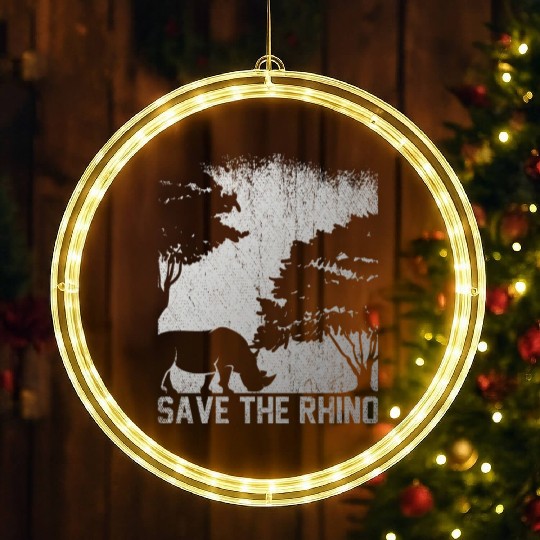 Retro Safari African Save The Rhino LED Christmas Window Lights