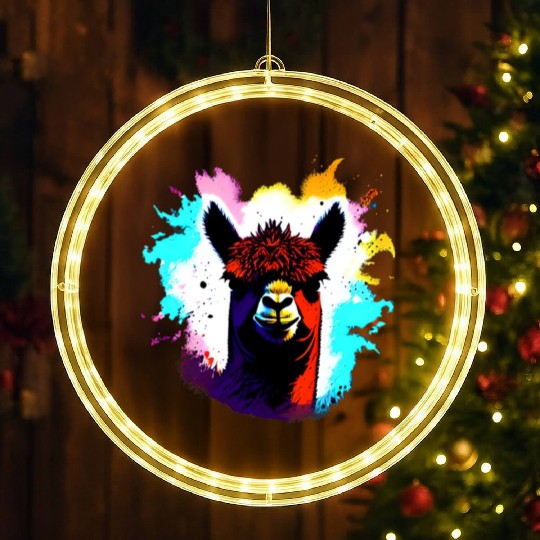 Cute Vintage Ink Splash Alpaca Retro Alpaca Farmer LED Christmas Window Lights