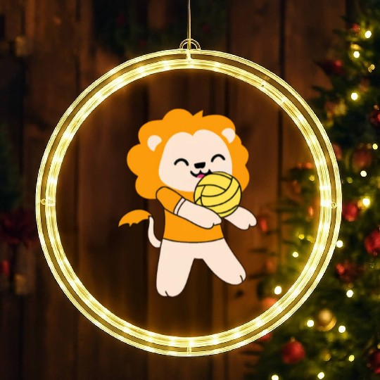 Kawaii cute lion playing volleyball LED Christmas Window Lights