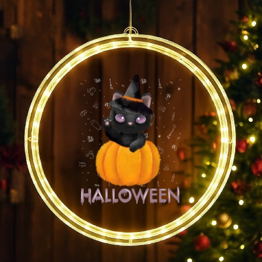 Cute baby witchy cat Trick or treat Funny pumpkin LED Christmas Window Lights
