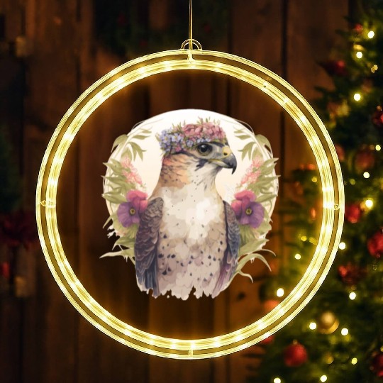 Watercolor Falcon Birds Of Prey Flower Crown Flora LED Christmas Window Lights