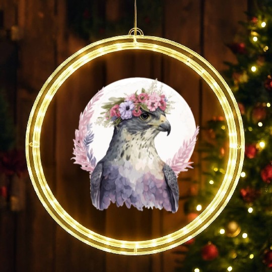 Falcon Birds Of Prey Flower Crown Floral Bird Watc LED Christmas Window Lights