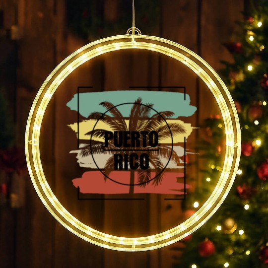 Puerto Rico Palm Tree Retro Artistic LED Christmas Window Lights