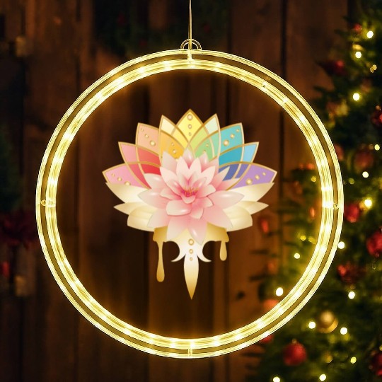 Lotus with golden flowers icon in pastel colors LED Christmas Window Lights