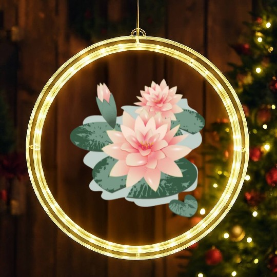 Water lily flower with bud in water lily pond LED Christmas Window Lights