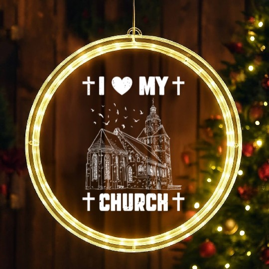 I Love My Church Funny Religious Guy Girl Church LED Christmas Window Lights
