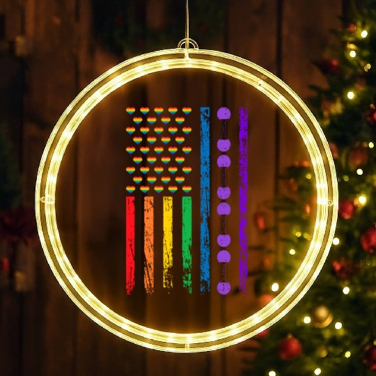American Sports Rainbow Flag LGBT Pride Month LED Christmas Window Lights