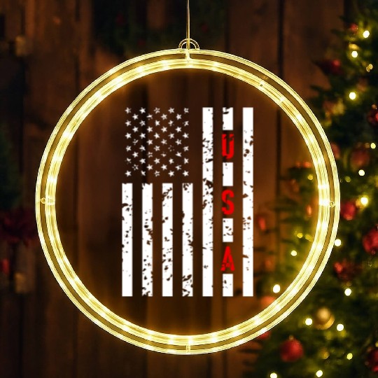 USA Flag Americann Patriotic Fourth of July 4Th In LED Christmas Window Lights