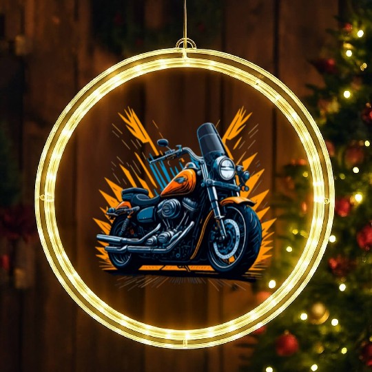 Motorcycle Retro illustration LED Christmas Window Lights