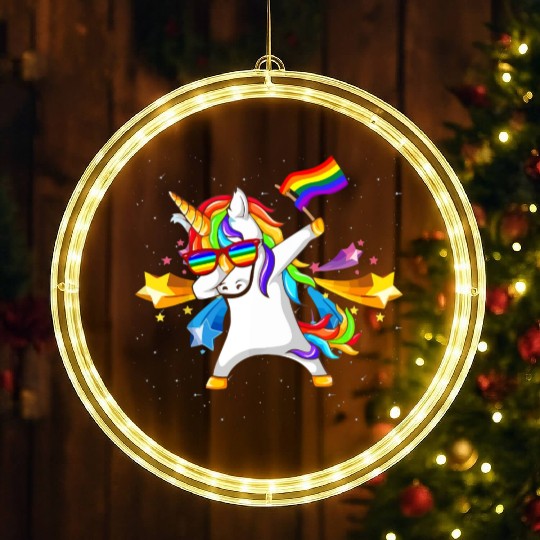 Dabbing Unicorn Gay Pride LGBT LED Christmas Window Lights Lesbian