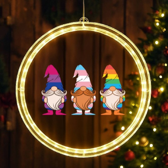 Cute Gnomes Elf LGBTQ Rainbow LGBT Pride Month LED Christmas Window Lights