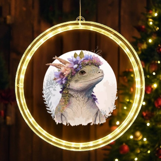 Watercolor Lizard Flower Crown Floral Reptile Love LED Christmas Window Lights