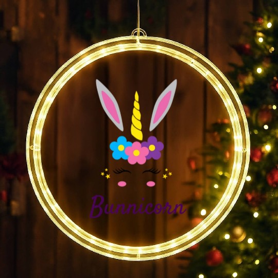 Easter Unicorn Bunny Cute Girl Flowers Ears Horn LED Christmas Window Lights
