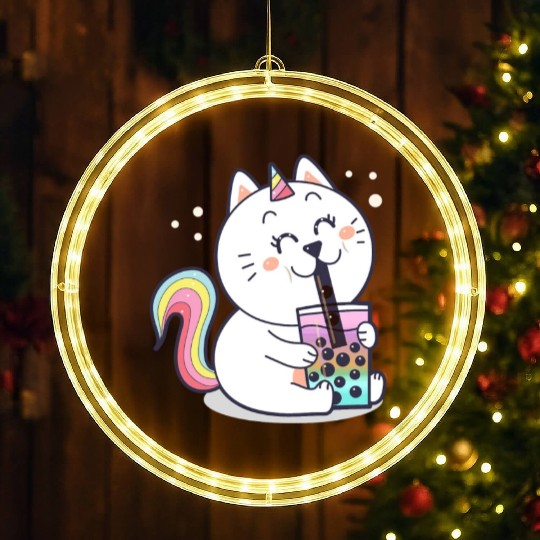 Bubble Tea Cute Kawaii Unicorn Cat Japanese LED Christmas Window Lights