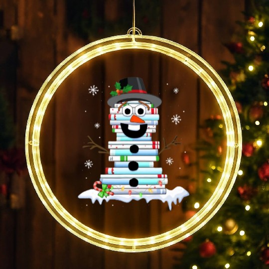 snowman book stack librarian book lover christmas LED Christmas Window Lights