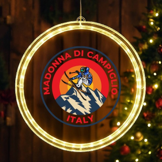 Vintage Skiing Madonna Di Campiglio Italy Sunset LED Christmas Window Lights