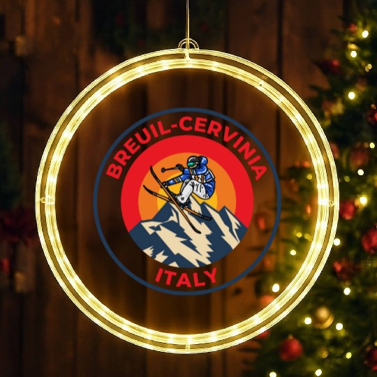 Vintage Cool Skiing Breuil Cervinia Italy Sunset LED Christmas Window Lights