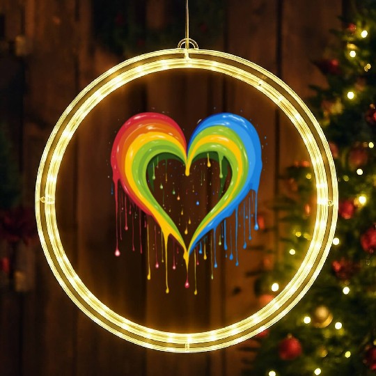 Love is Universal: LGBTQ+ Rainbow Heart, LED Christmas Window Lights